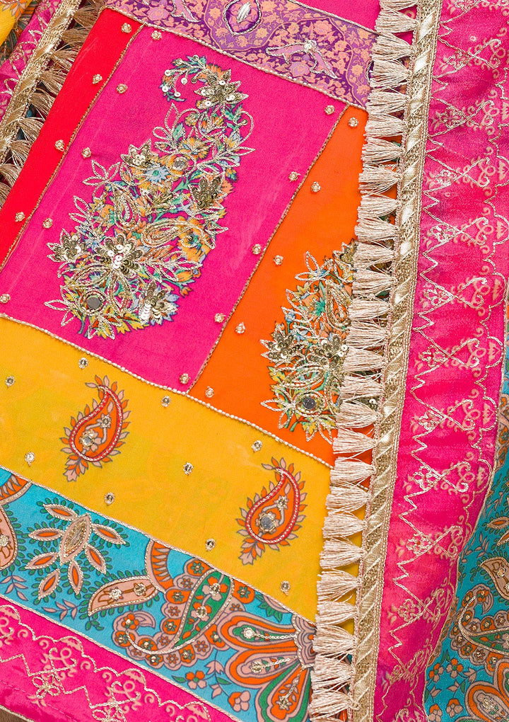 Rani Pink Printed Semi Crepe Unstitched Salwar Suit