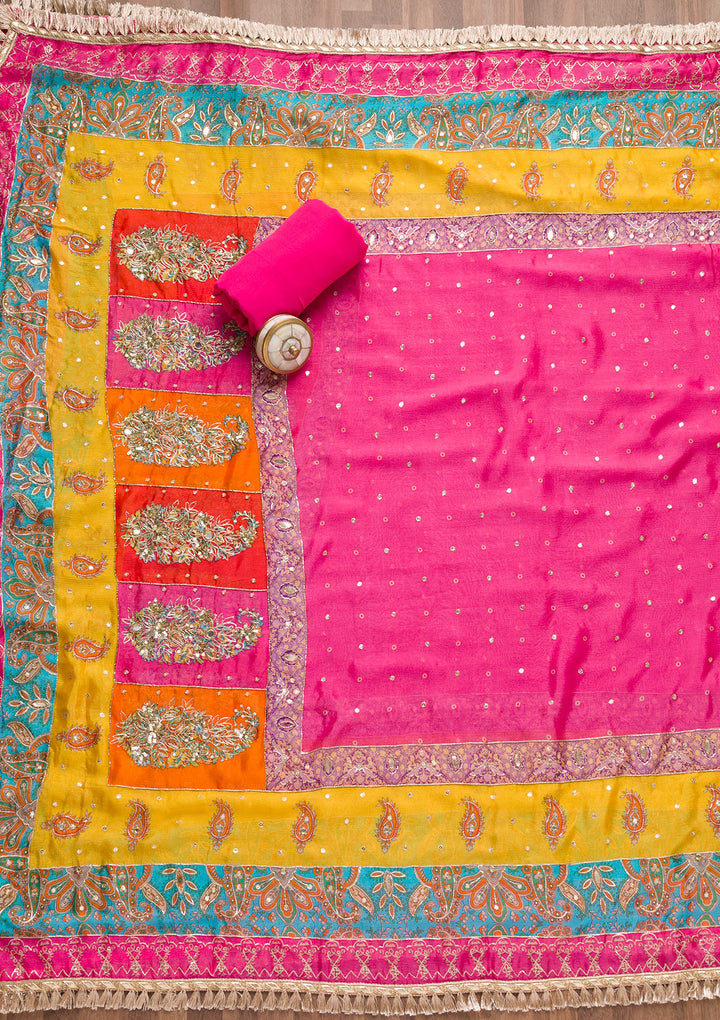 Rani Pink Printed Semi Crepe Unstitched Salwar Suit