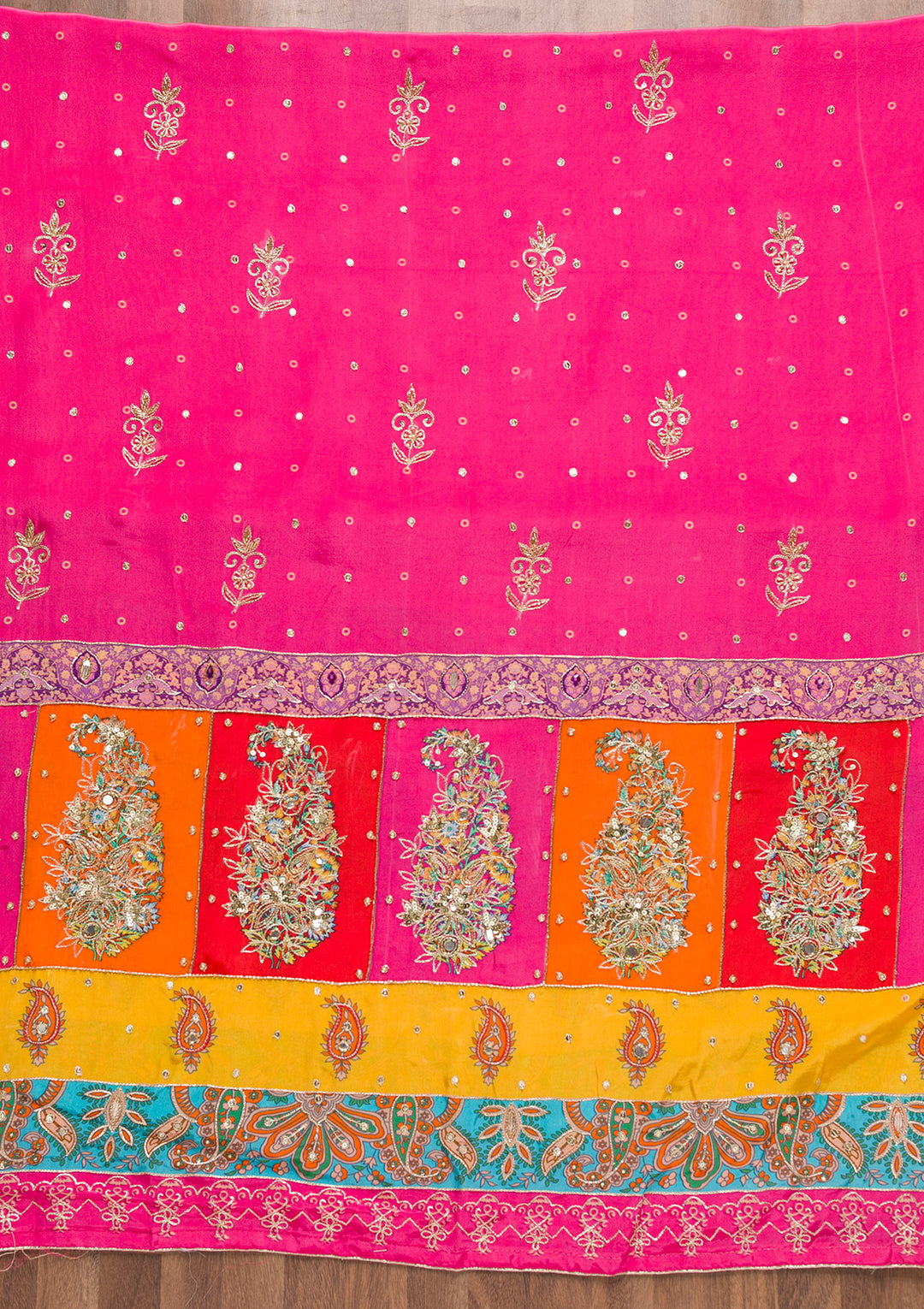 Rani Pink Printed Semi Crepe Unstitched Salwar Suit