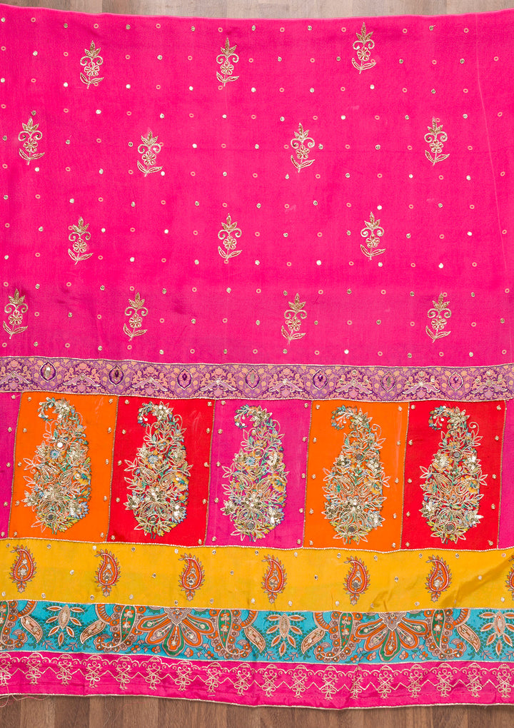 Rani Pink Printed Semi Crepe Unstitched Salwar Suit