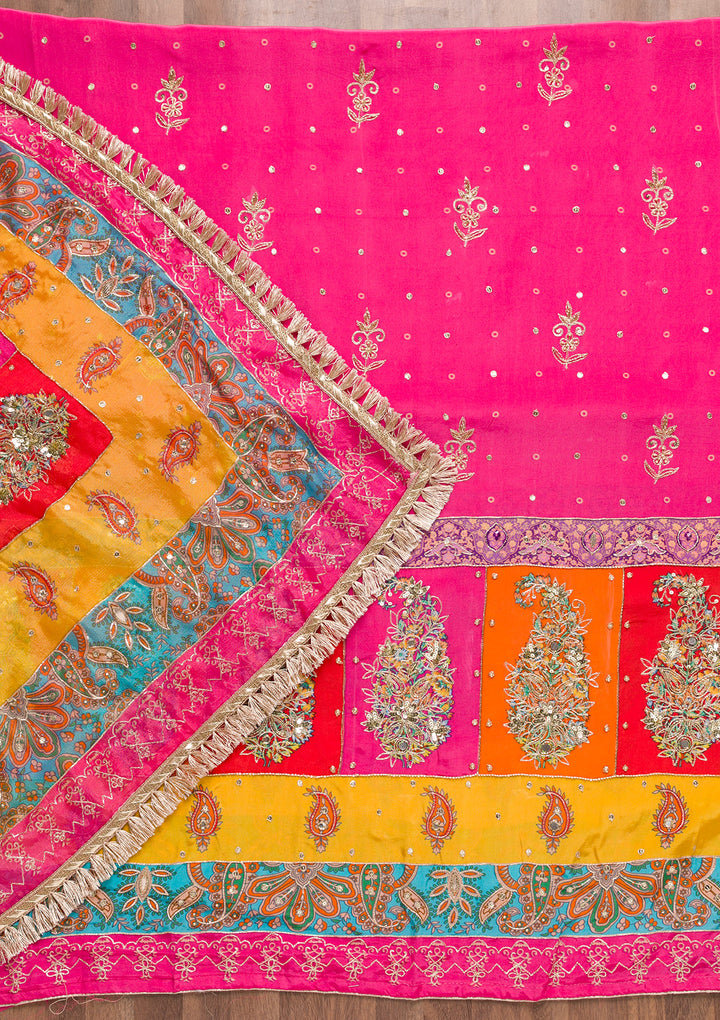 Rani Pink Printed Semi Crepe Unstitched Salwar Suit
