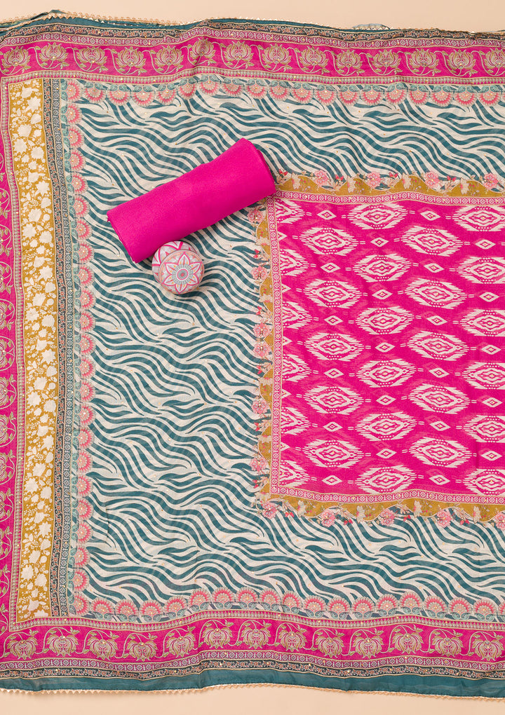 Rani Pink Printed Semi Crepe Unstitched Salwar Suit