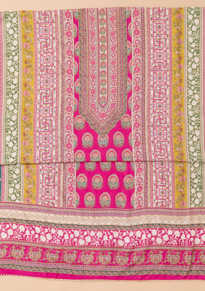 Rani Pink Printed Semi Crepe Unstitched Salwar Suit