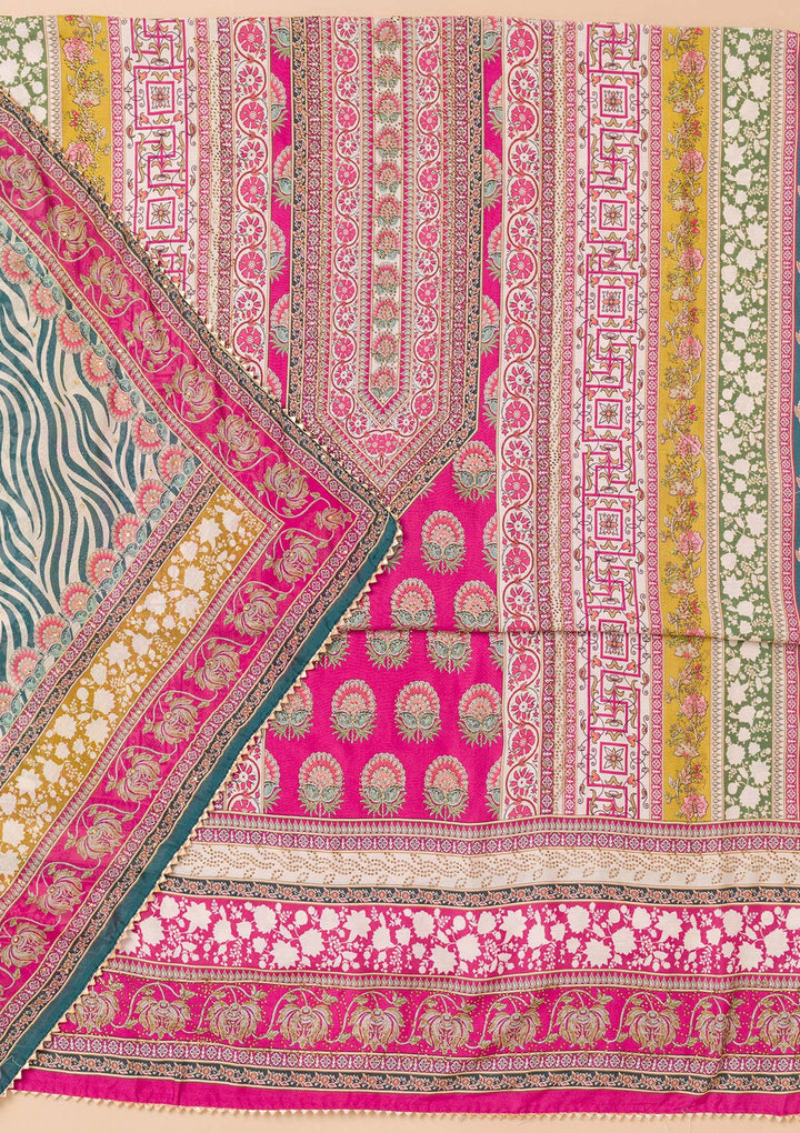 Rani Pink Printed Semi Crepe Unstitched Salwar Suit