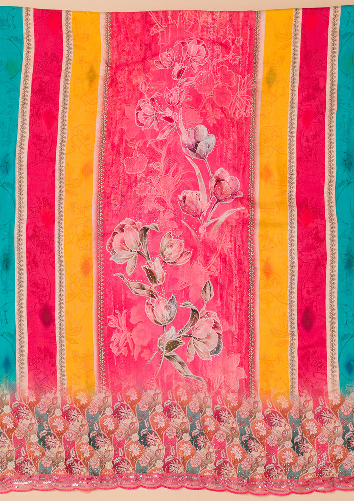 Rani Pink Printed Semi Crepe Unstitched Salwar Suit