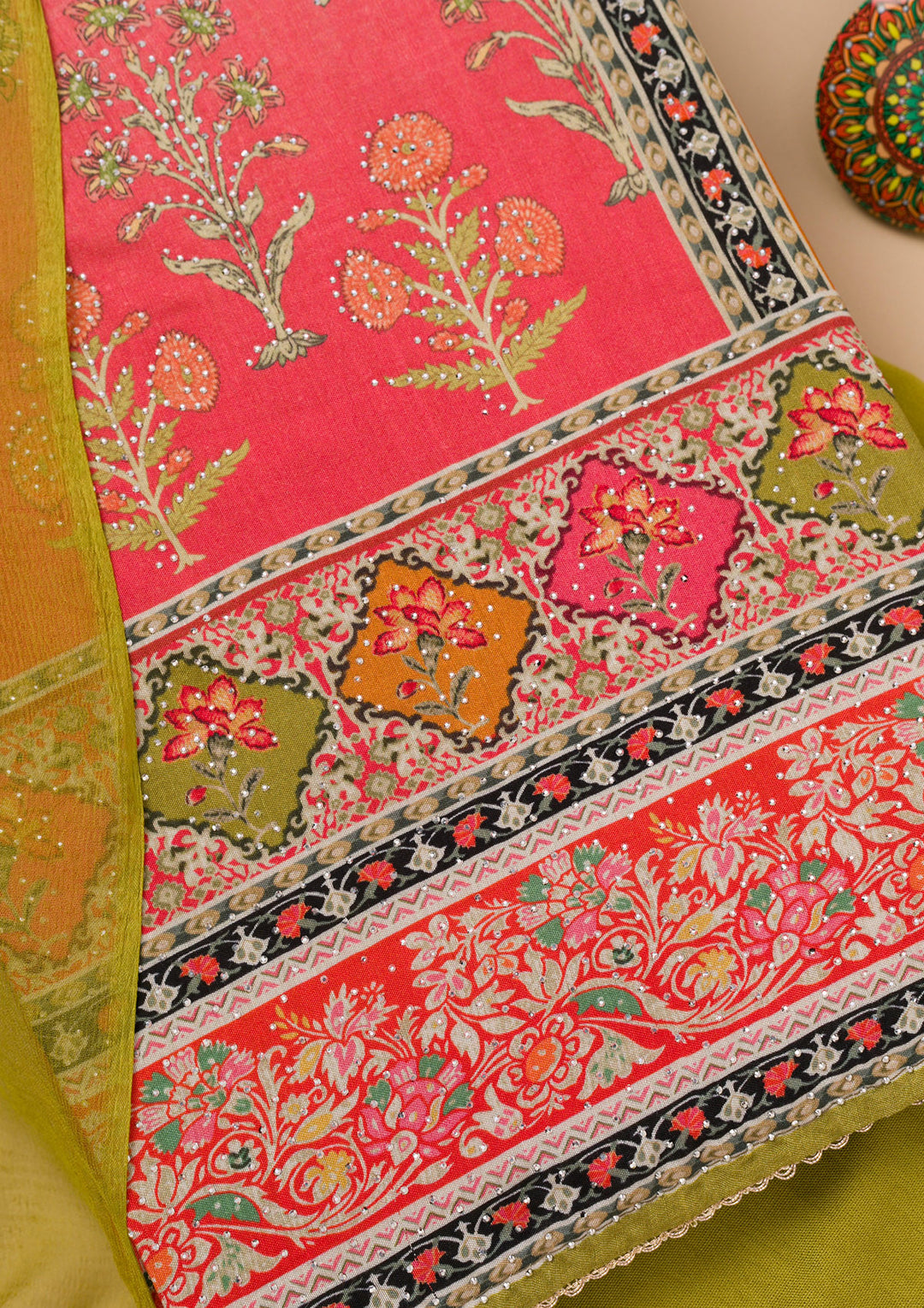 Rani Pink Printed Semi Crepe Unstitched Salwar Suit