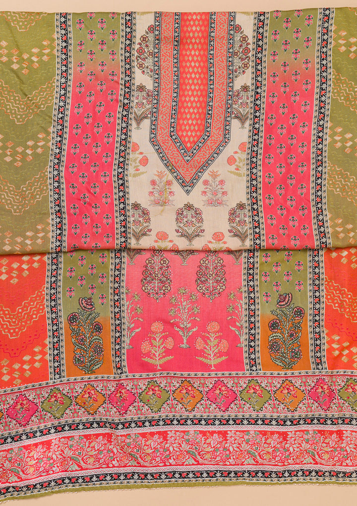 Rani Pink Printed Semi Crepe Unstitched Salwar Suit