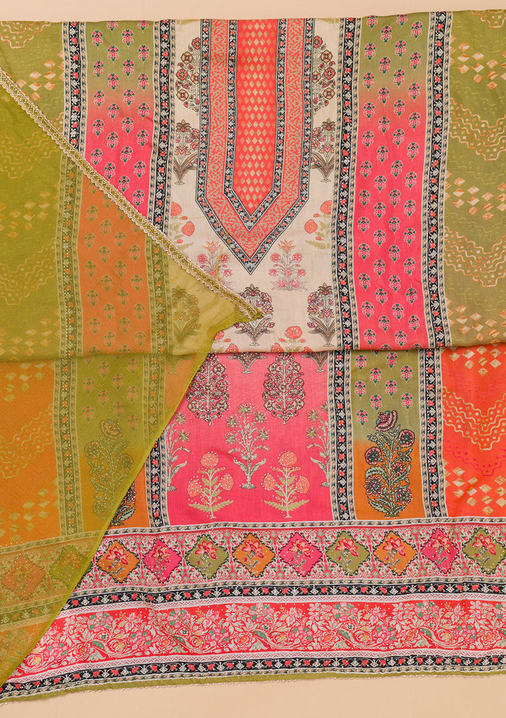 Rani Pink Printed Semi Crepe Unstitched Salwar Suit