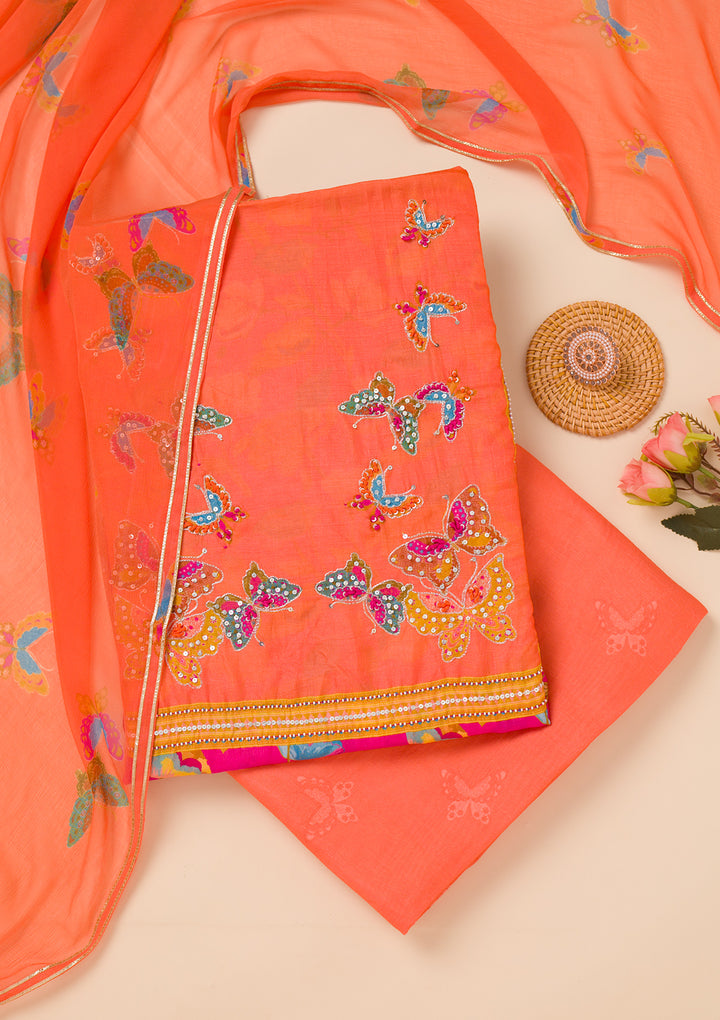 Rani Pink Printed Semi Crepe Unstitched Salwar Suit
