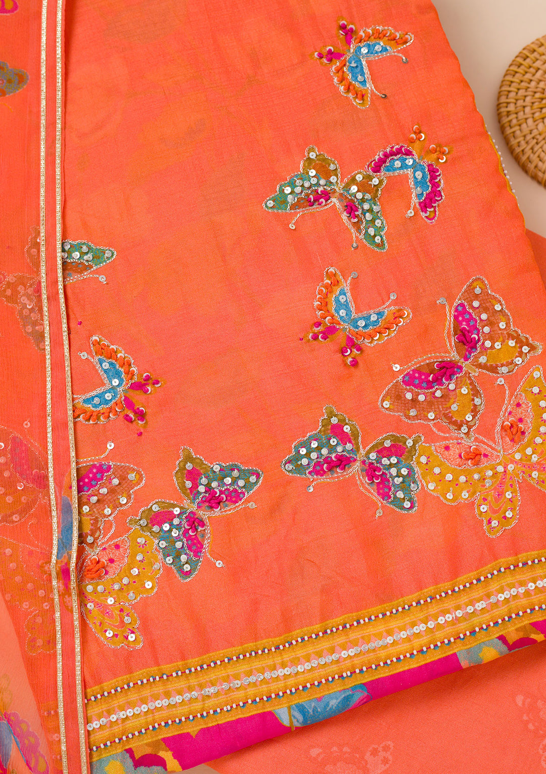 Rani Pink Printed Semi Crepe Unstitched Salwar Suit