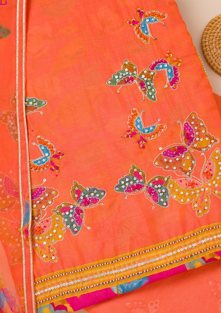 Rani Pink Printed Semi Crepe Unstitched Salwar Suit