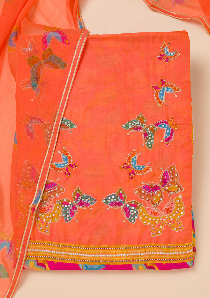 Rani Pink Printed Semi Crepe Unstitched Salwar Suit