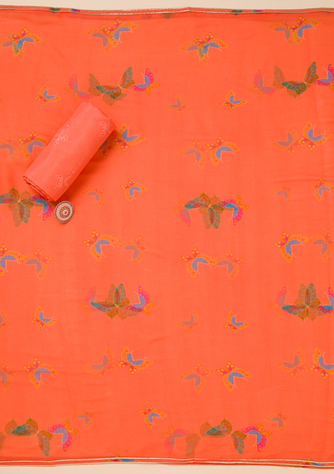 Rani Pink Printed Semi Crepe Unstitched Salwar Suit