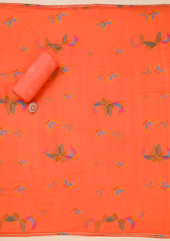 Rani Pink Printed Semi Crepe Unstitched Salwar Suit