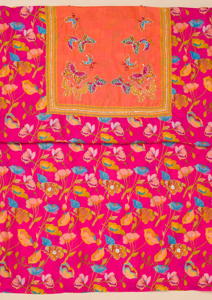 Rani Pink Printed Semi Crepe Unstitched Salwar Suit