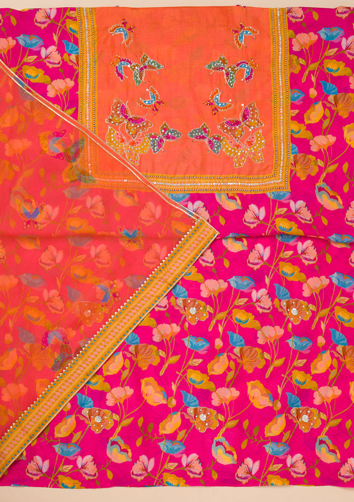 Rani Pink Printed Semi Crepe Unstitched Salwar Suit
