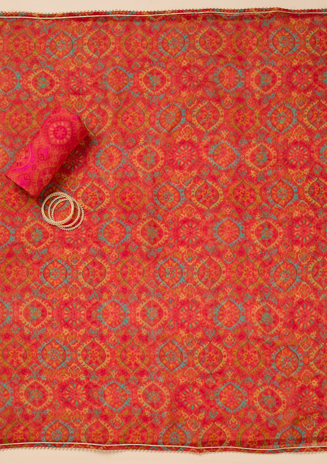 Rani Pink Printed Semi Crepe Unstitched Salwar Suit