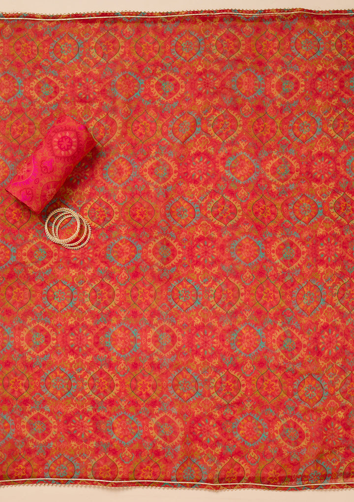 Rani Pink Printed Semi Crepe Unstitched Salwar Suit