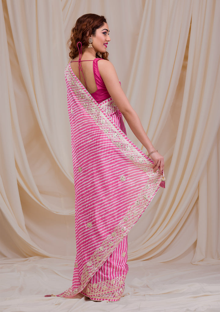 Rani Pink Printed Semi Crepe Saree