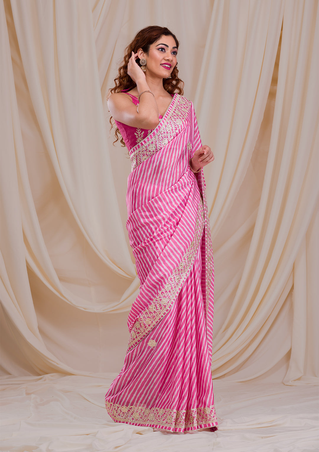 Rani Pink Printed Semi Crepe Saree