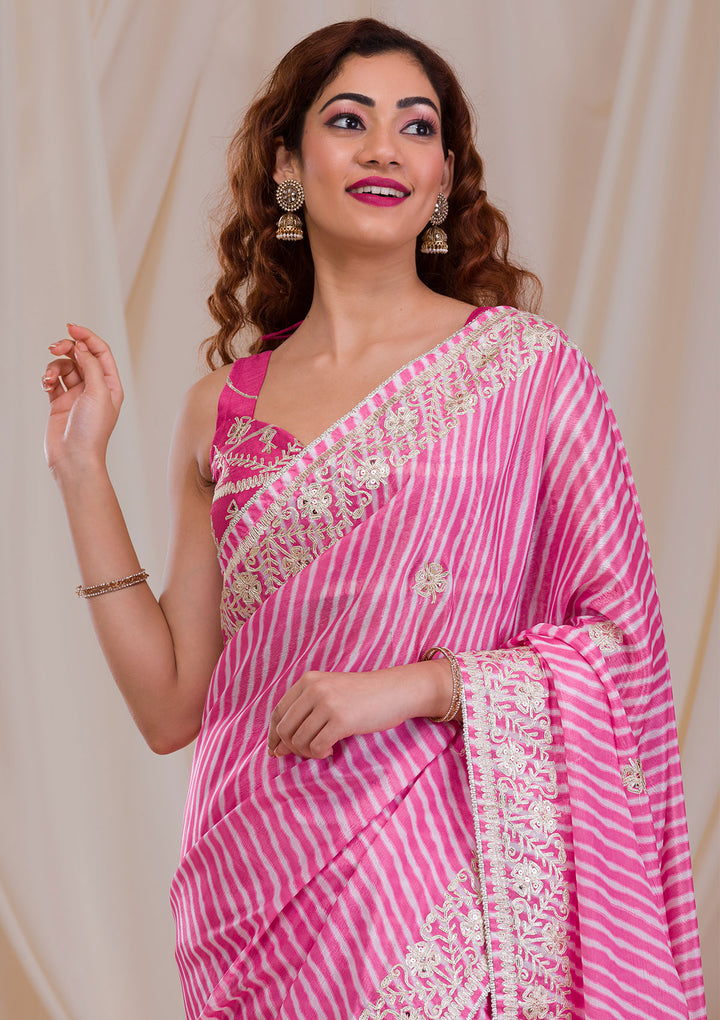 Rani Pink Printed Semi Crepe Saree