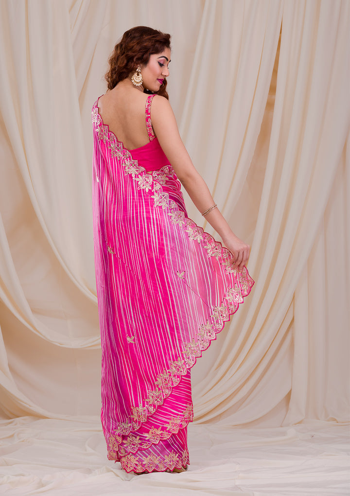 Rani Pink Printed Semi Crepe Saree
