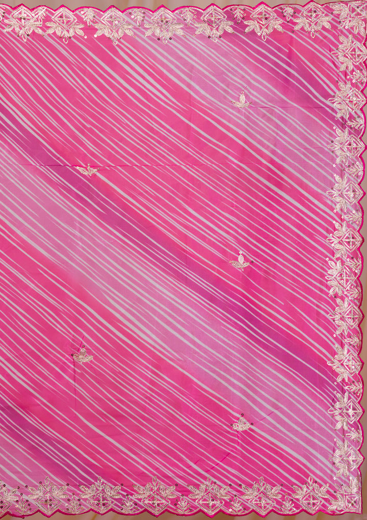 Rani Pink Printed Semi Crepe Saree