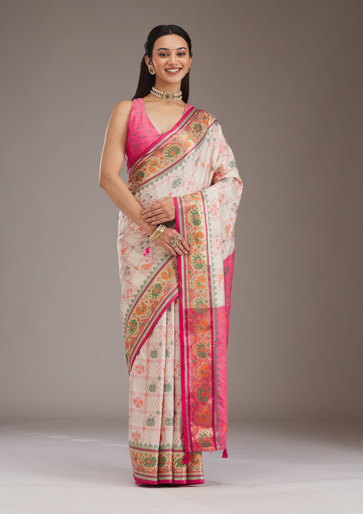 Rani Pink Printed Silk Saree