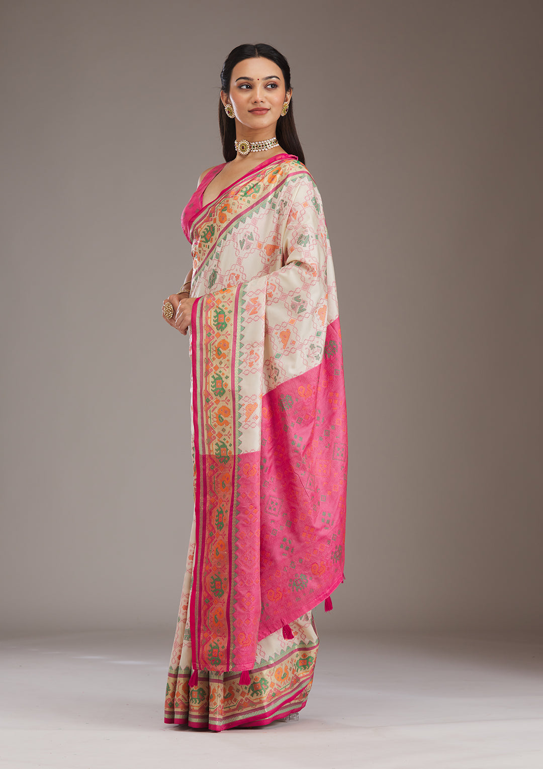 Rani Pink Printed Silk Saree