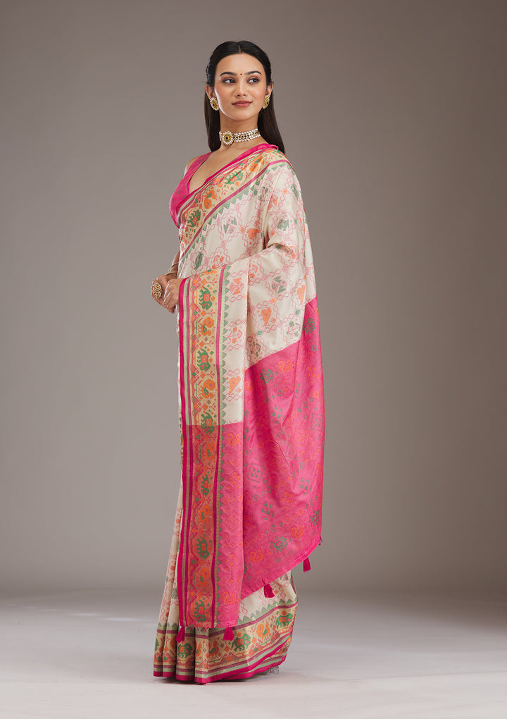 Rani Pink Printed Silk Saree