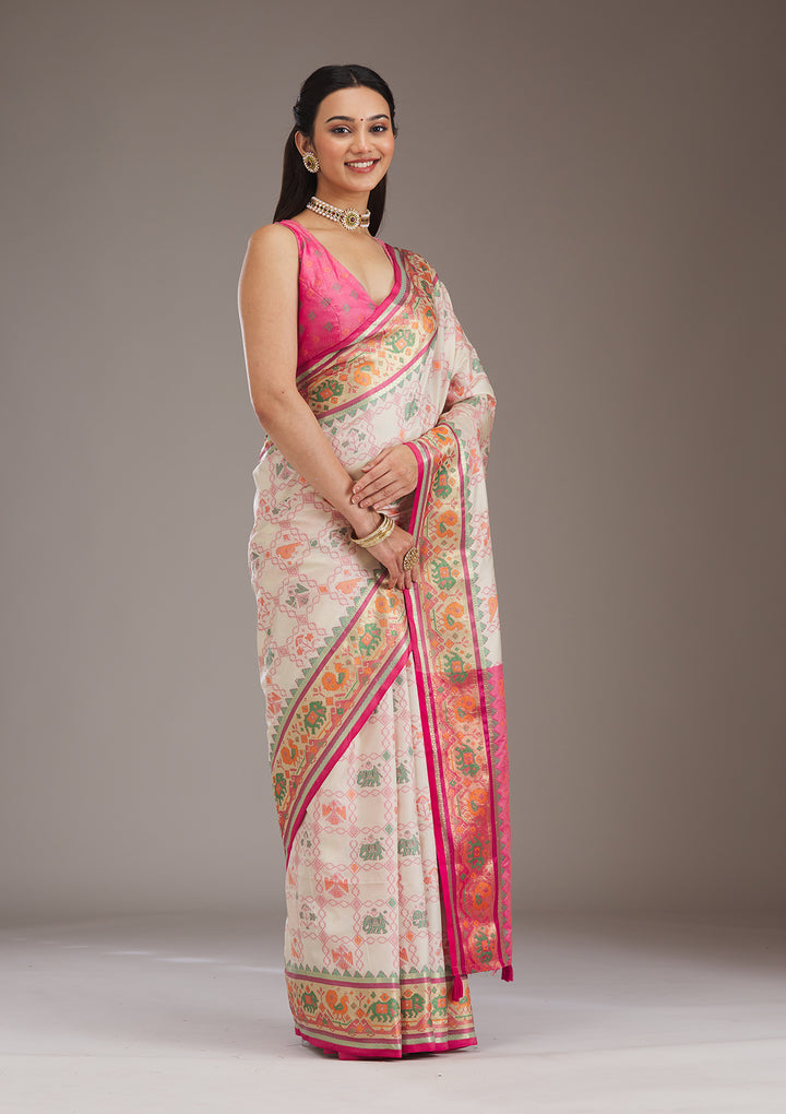 Rani Pink Printed Silk Saree