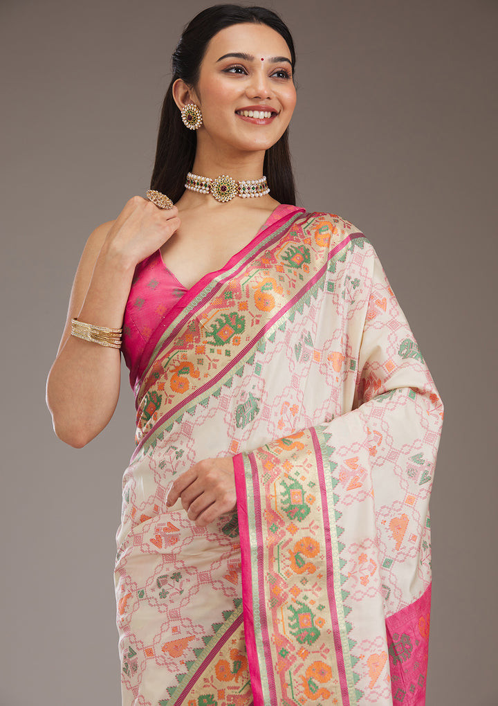Rani Pink Printed Silk Saree