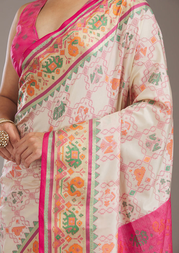 Rani Pink Printed Silk Saree