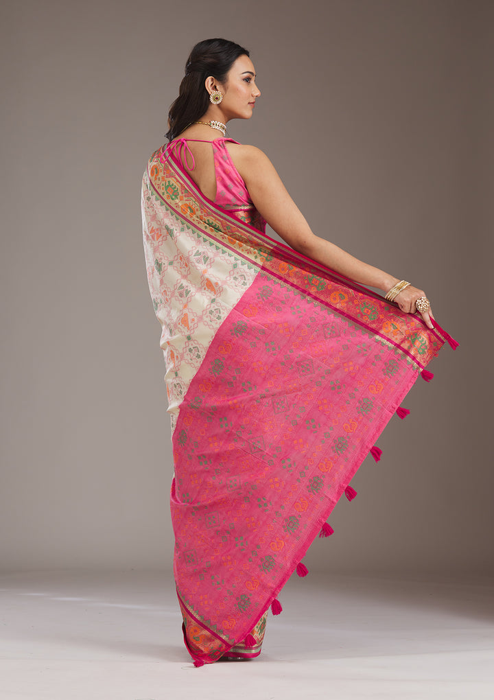 Rani Pink Printed Silk Saree