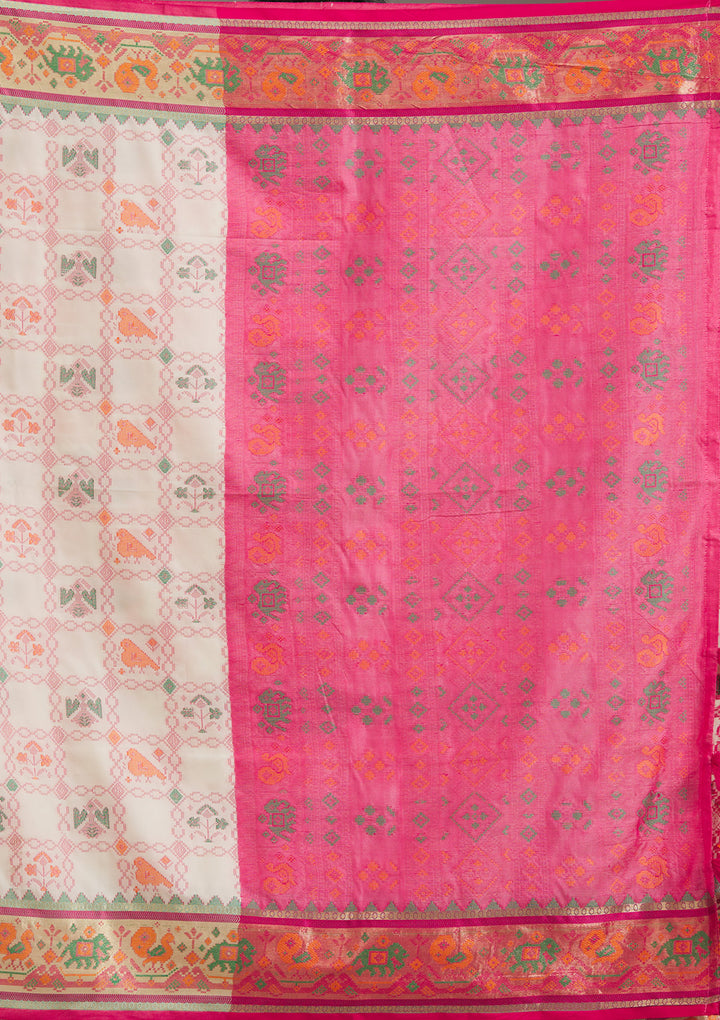 Rani Pink Printed Silk Saree
