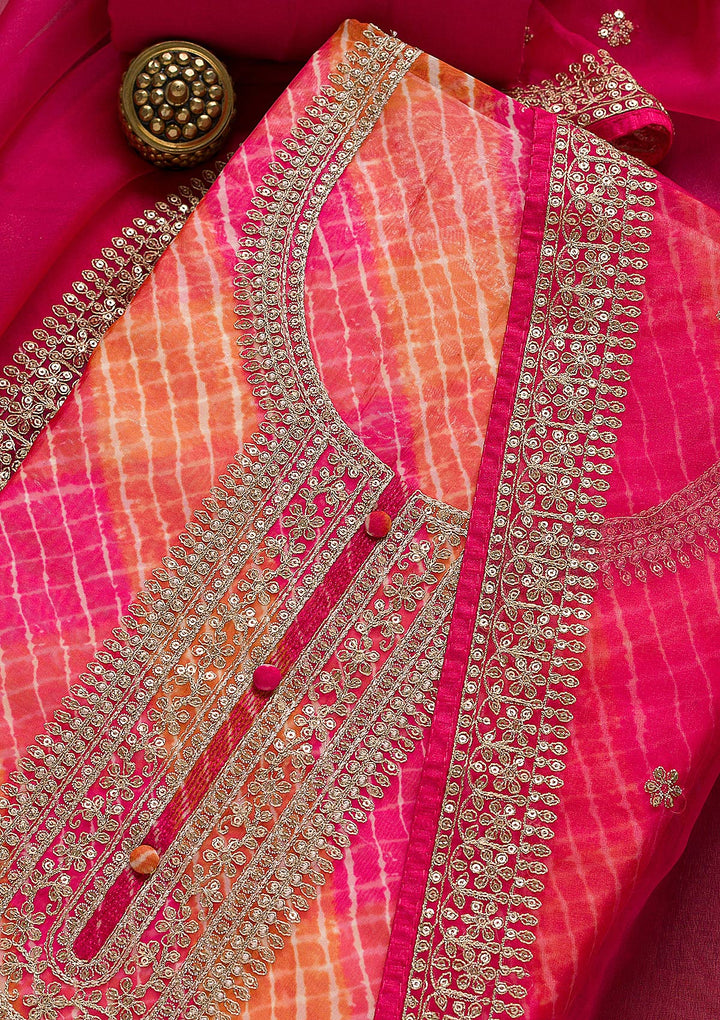 Rani Pink Printed Tissue Unstitched Salwar Suit