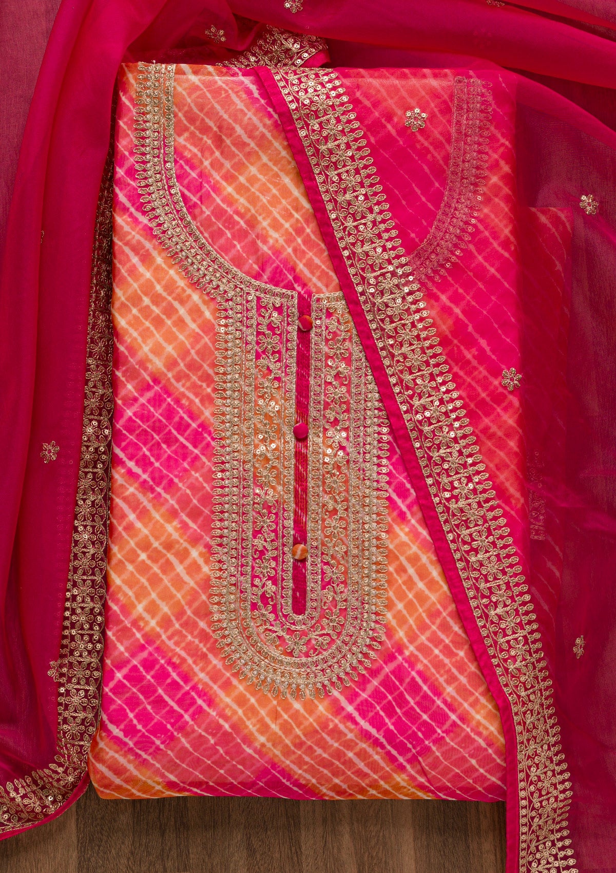 Rani Pink Printed Tissue Unstitched Salwar Suit