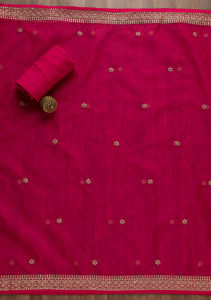 Rani Pink Printed Tissue Unstitched Salwar Suit