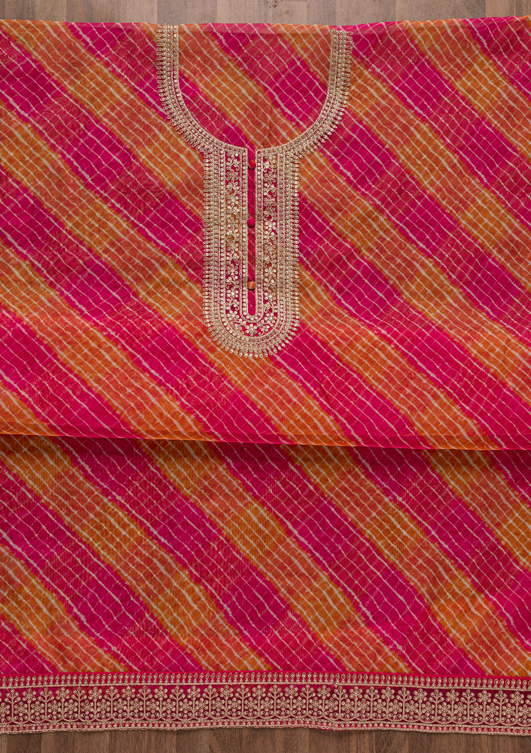 Rani Pink Printed Tissue Unstitched Salwar Suit
