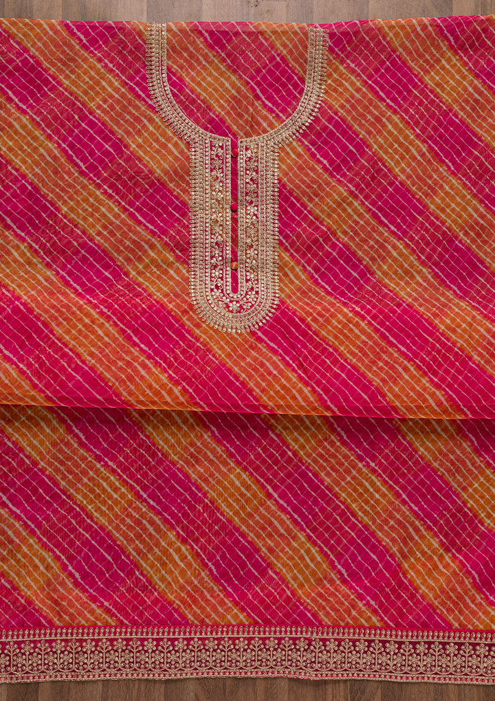 Rani Pink Printed Tissue Unstitched Salwar Suit