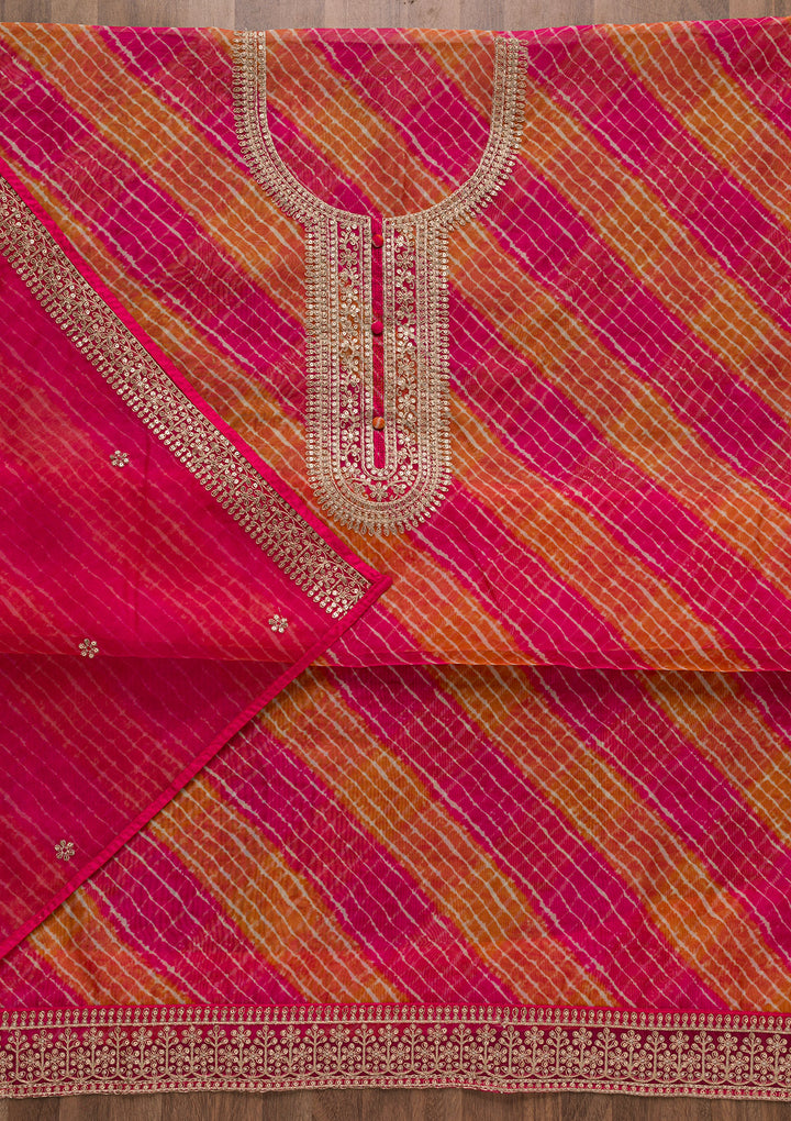 Rani Pink Printed Tissue Unstitched Salwar Suit