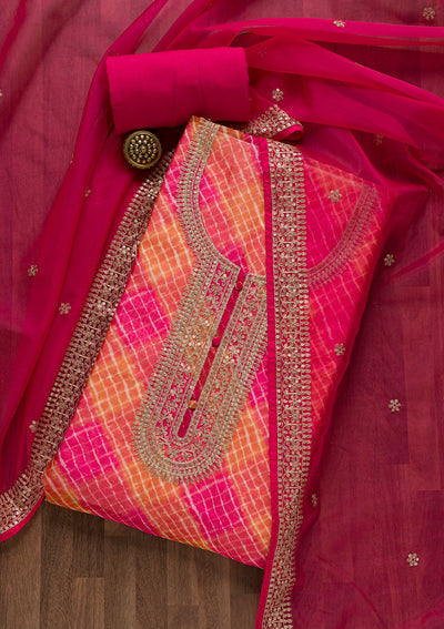 Rani Pink Printed Tissue Unstitched Salwar Suit