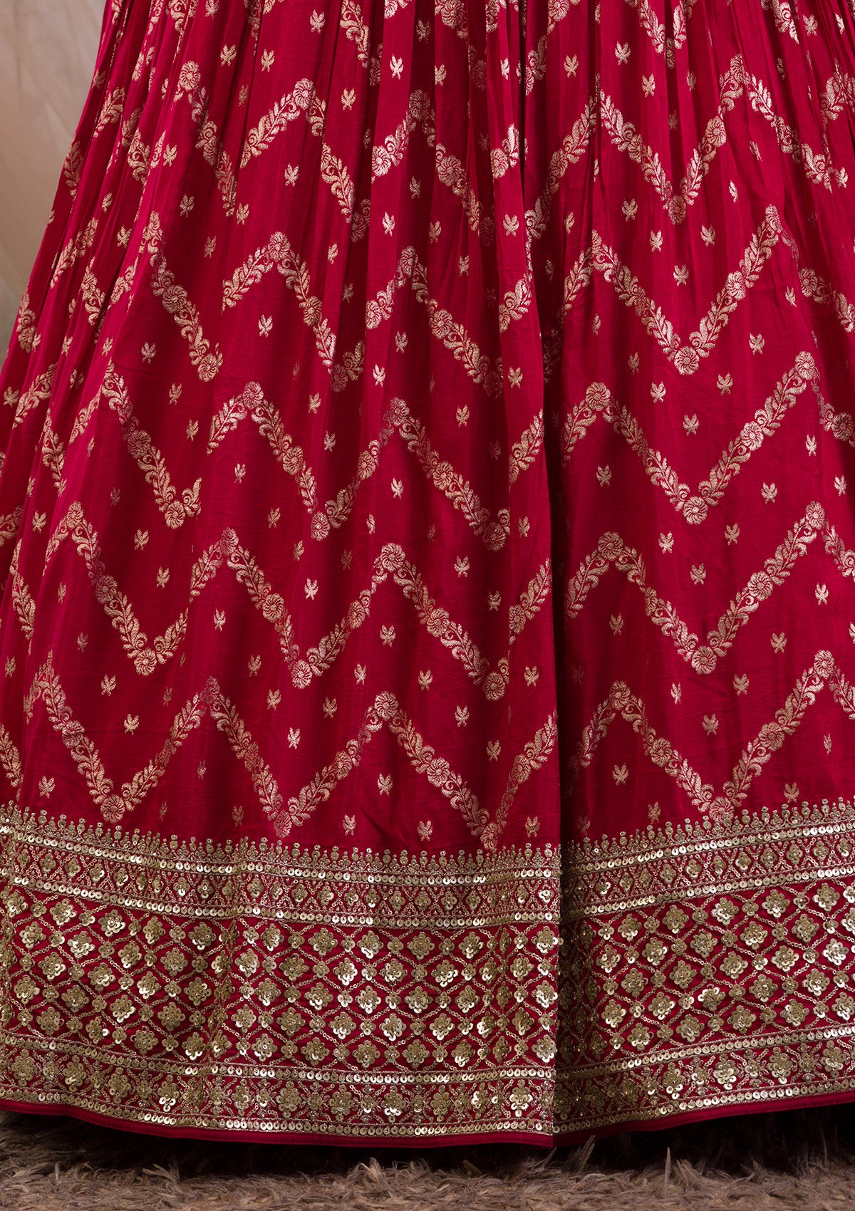 Rani Pink Sequins Banarasi Readymade Lehenga