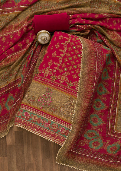 Rani Pink Sequins Crepe Unstitched Salwar Suit-Koskii