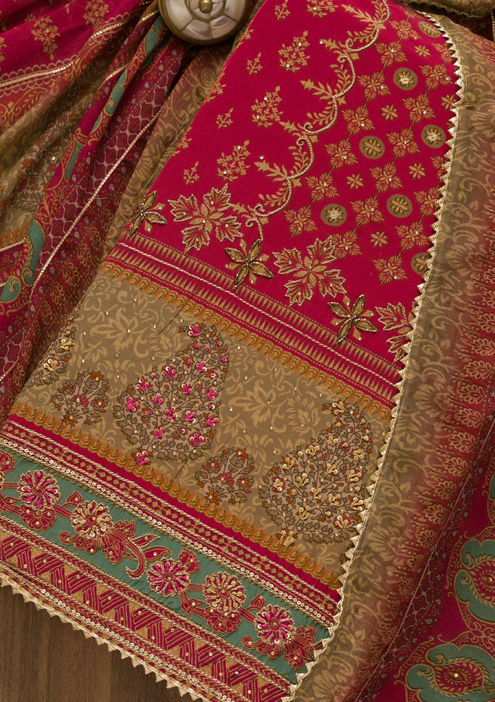 Rani Pink Sequins Crepe Unstitched Salwar Suit