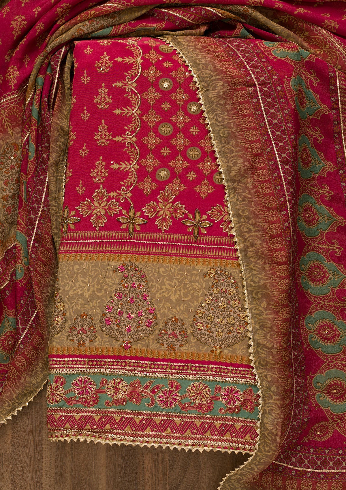 Buy Rani Pink Sequins Crepe Unstitched Salwar Suit - Koskii
