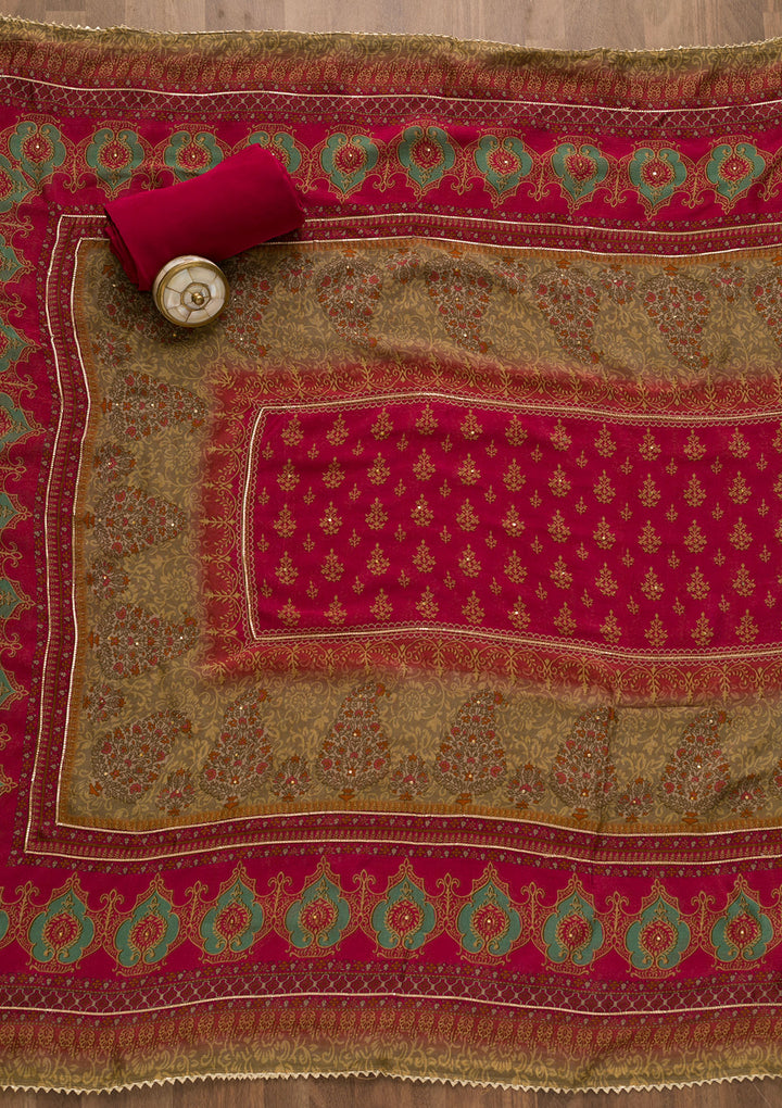 Rani Pink Sequins Crepe Unstitched Salwar Suit