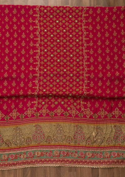 Rani Pink Sequins Crepe Unstitched Salwar Suit
