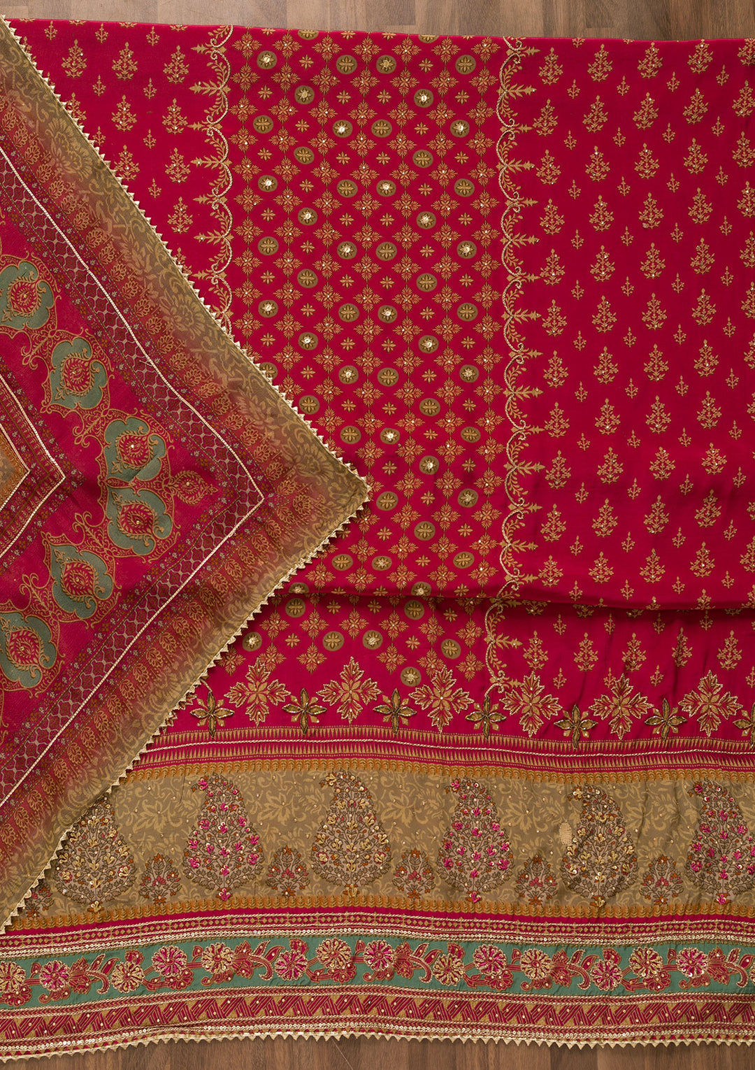 Rani Pink Sequins Crepe Unstitched Salwar Suit