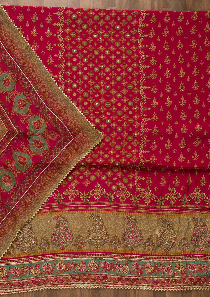 Rani Pink Sequins Crepe Unstitched Salwar Suit
